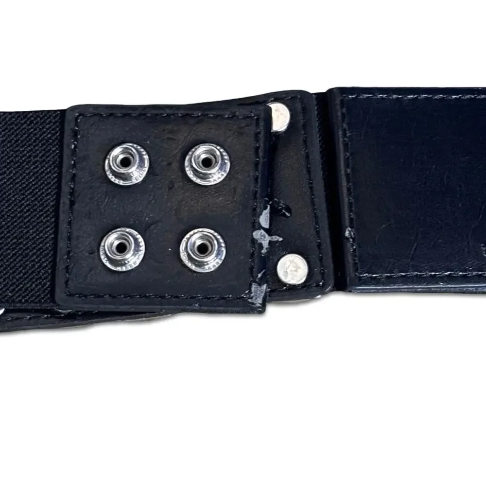 Vintage Black Elastic Faceted Stone‎ Waist Belt Statement Studded Stretch Cinch